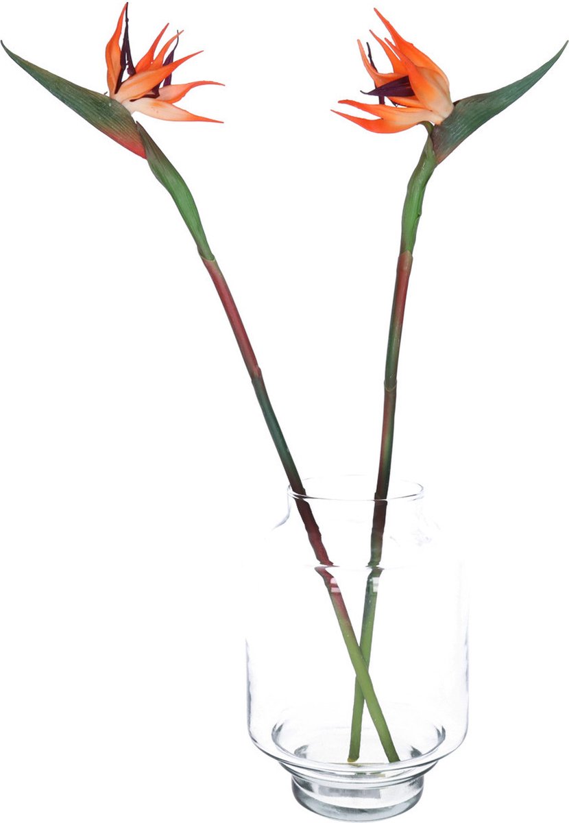 Bellatio Design Kunstbloem Strelitzia - 2x - 58 cm - losse steel - kunst zijdebloem - Paradijsvogelplant Oranje