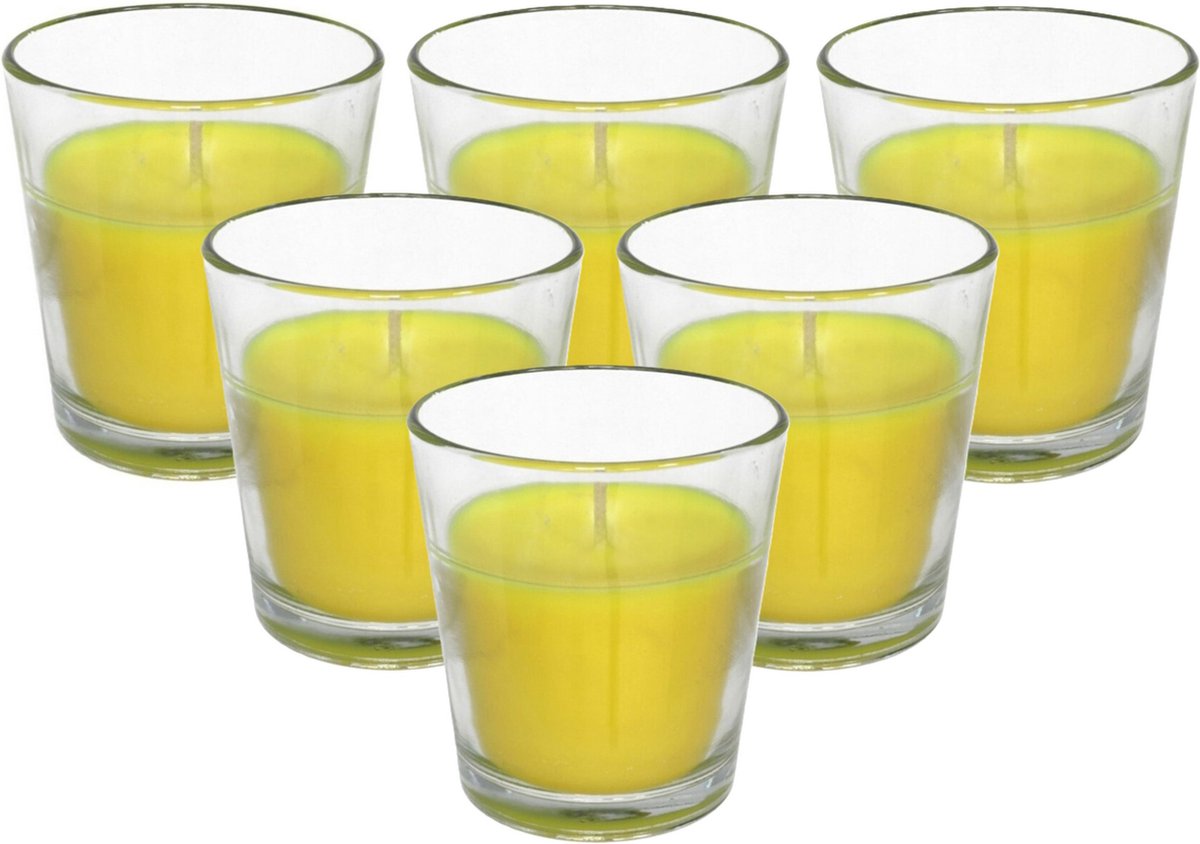 Gerimport Citronella kaarsje in potje - 6x - glas - 10 branduren - citrusgeur - geurkaars 