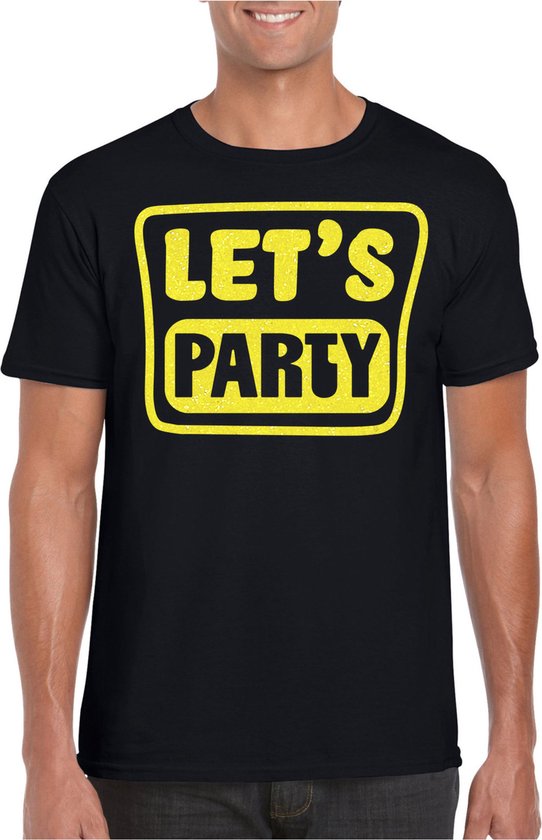 Bellatio Decorations Verkleed shirt voor heren - lets party - zwart - glitter - carnaval/themafeest XXL