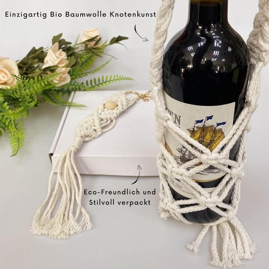 Vintage Boho Macramé Fles Zak - Sleutelhanger Decoratie voor Strand en Festivals met Thermosbekerhouder. bottle bag van Vintage — afbeelding 5