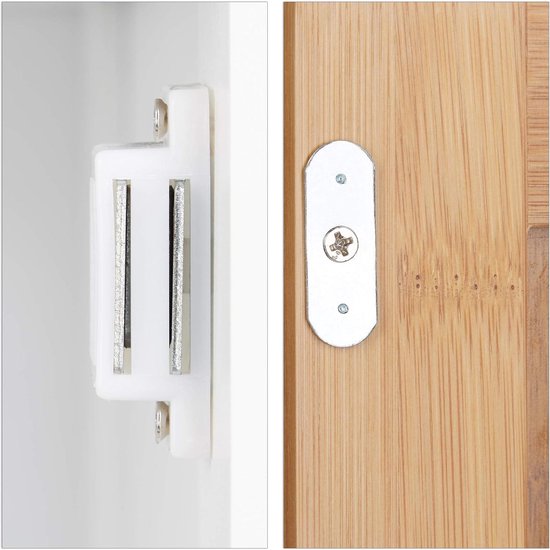 Relaxdays badkamerkast wit - bamboe kast - halfhoge opbergkast - houten