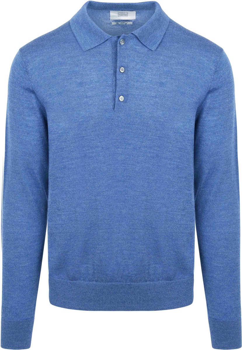 King Essentials The Robert Long Sleeve Poloshirt Merino Mid Blauw - Maat S - Heren - Pullovers