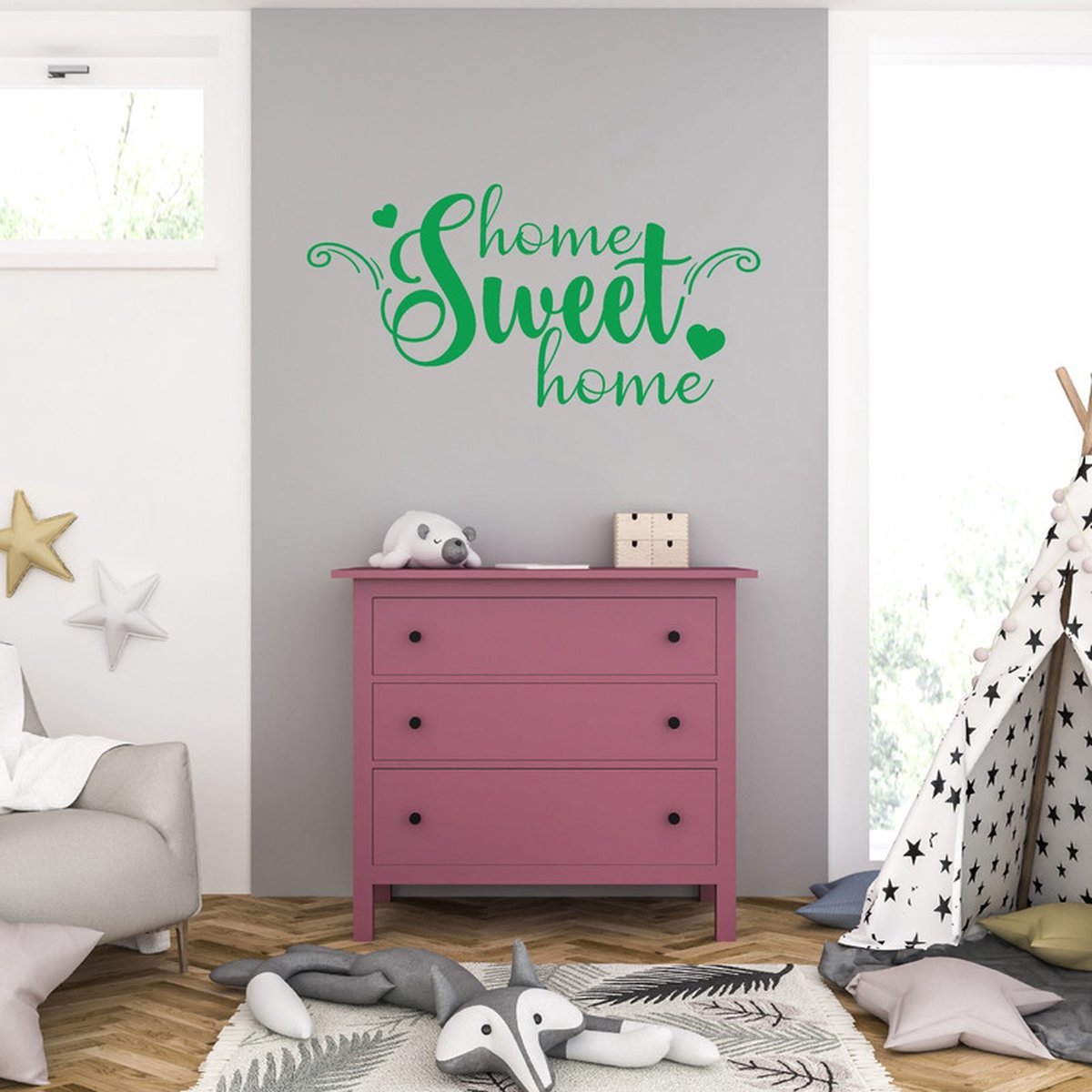 Muursticker - Home Sweet Home - 46,4 x 141,6 - Groen