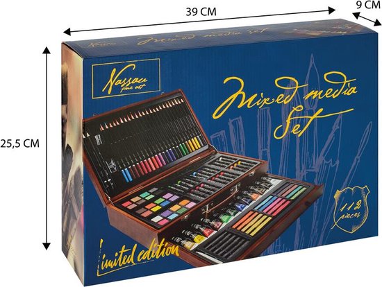 Mallette Complète D'artiste 112 Pièces - Nassau Fine Art - Crayons, Aquarelles, Pastels, Boîte Métal