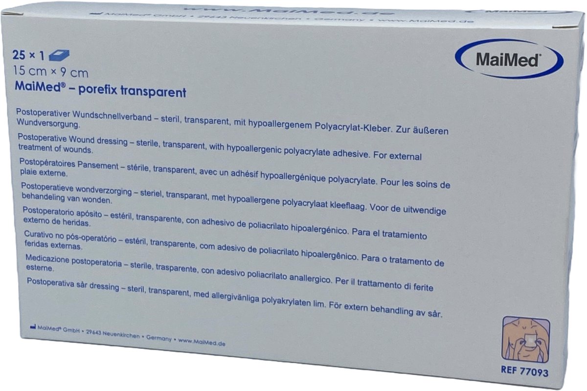Goedkoopste Maimed porefix transparant, waterproof, pleister 15cm x 9cm(per stuk steriel verpakt 25stuks