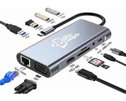 De Beste Gadgets 11 in 1 USB-C Hub – Docking Station Laptop – Docking Station USB-C – HDMI 4K – VGA – RJ45 Gigabit Ethernet- SD/MicroSD kaart lezer – 1x VGA – 4x USB 3.0 – USB Splitter – USB Hub – Windows en Mac – Plug en Play – Spacegrey