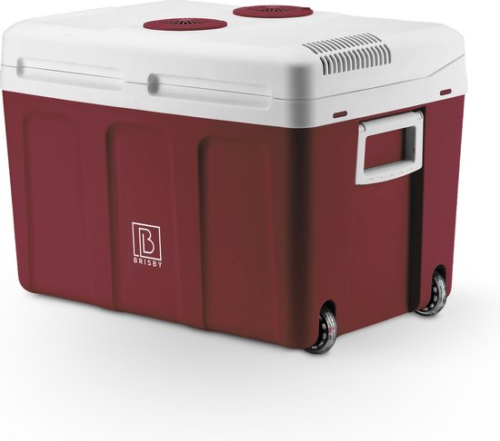Brisby 40 Liter Elektrische Koelbox, Frigobox Deluxe met 12V, 220/230 Volt Aansluiting voor Auto en Camping – AC/DC - inclusief passieve koelbox - ROOD