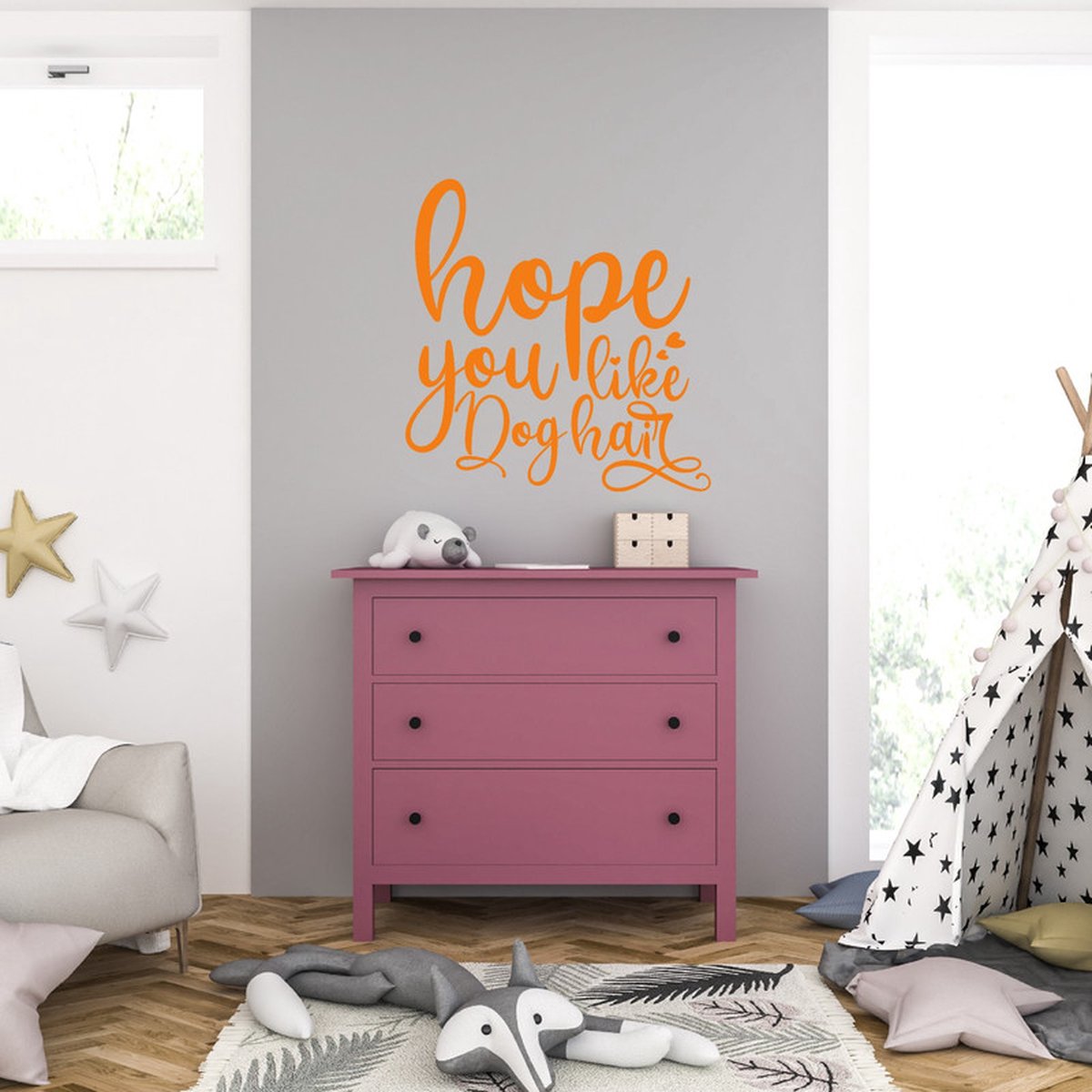 MC Living Muursticker - Hope You Like Dog Hair - 40,6 x 40,6 - Oranje