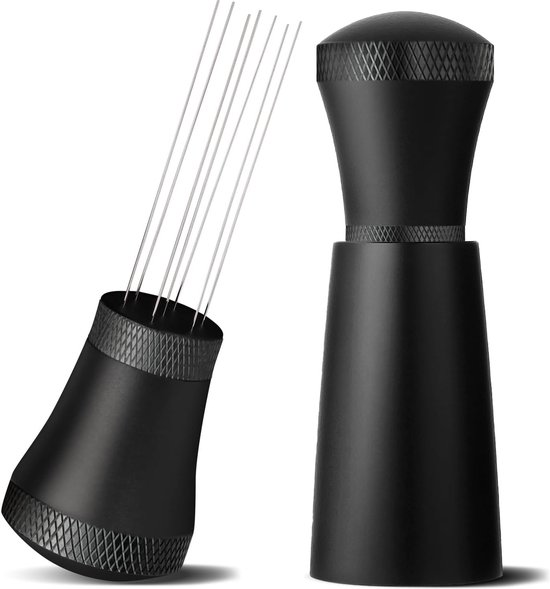 MiiCoffee WDT Tool, magnetischer Kaffeerührer 0,4 mm, 9 installierte Stifte 0,25 mm, 9 zusätzliche Nadeln für Espresso-Verteilungswerkzeug mit Metallständer für Barista-Espresso (schwarz