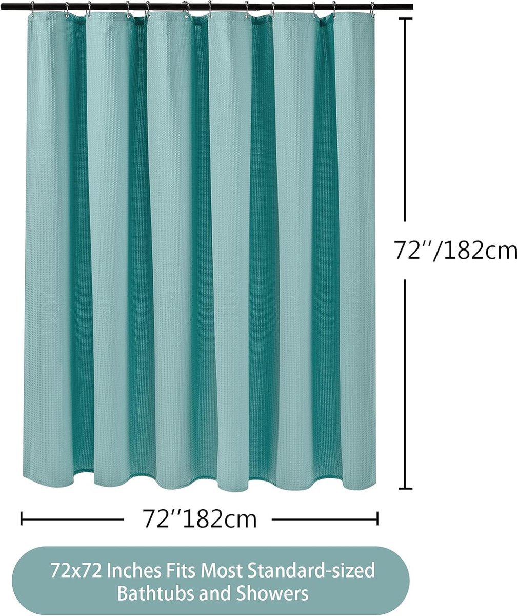 Douchegordijn Wafelstof Waterdicht met Metalen Douchegordijnringen - Anti-schimmel Stoffen Textiel Badkamer Gordijn Zwaar Badgordijn voor Badkamer Douchecabine - 92 x 182 cm (Zwart