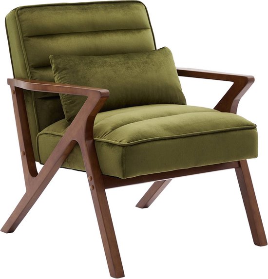sweeek - Scandinavische fauteuil in heveahout en velours