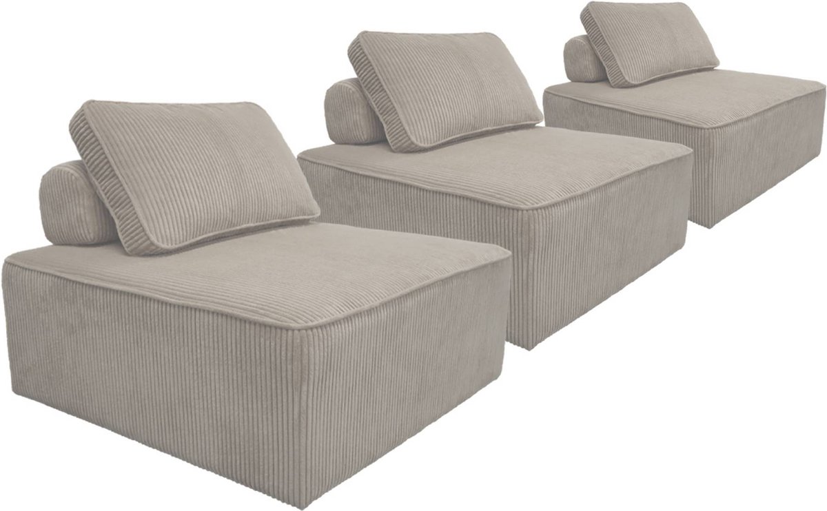 sweeek - Set van 3 fauteuils voor modulaire bank corduroy 1 zitplaats l 90 x b 90 x h 78 cm - lao