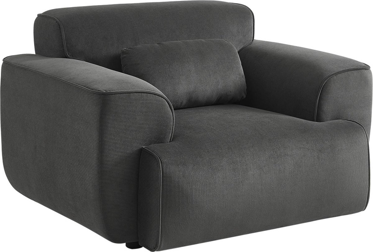 sweeek Corduroy fauteuil, ronde lijnen, kussen inbegrepen, wallas, b 118 x d 98 x h 73cm Donkergrijs