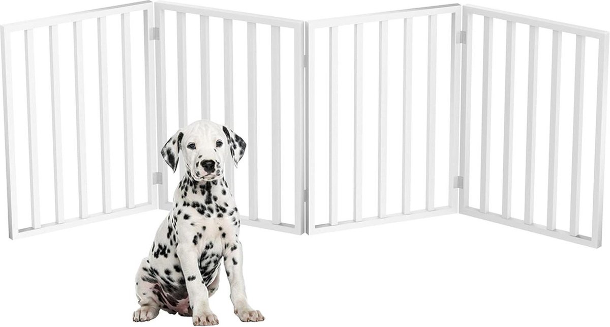 Opvouwbare hondenhek met 4 panelen – 182 x 51 cm – trappen – gangen – deuropeningen – houten – vrijstaand – wit
