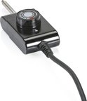 Regelbare thermostaat met aan/uit-knop en temperatuurinstellingen (MIN-OFF). Zwart omhulsel met kabel.