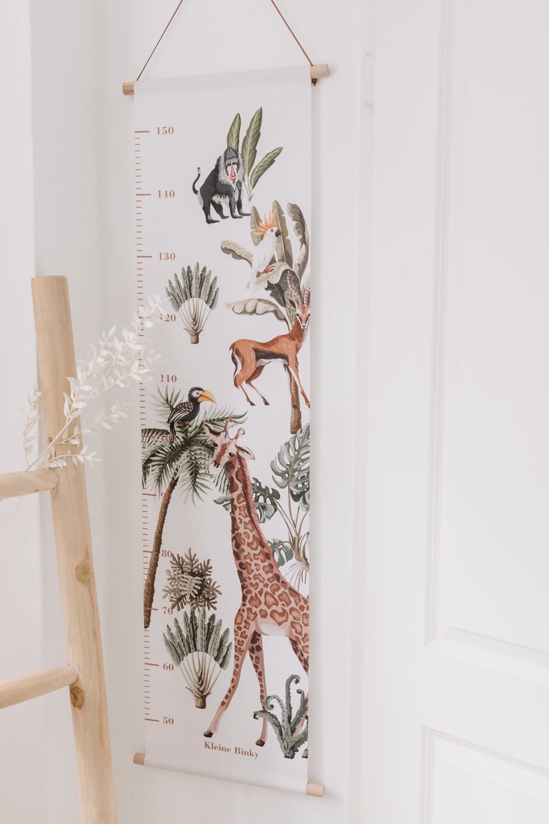 Groeimeter Jungle giraf - natural - babykamer - kinderkamer - natuurlijk - safari dieren - kleur