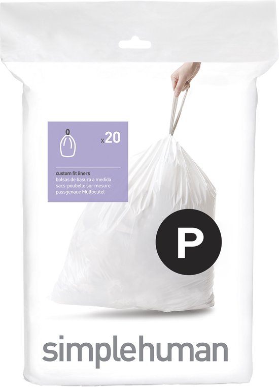 Simplehuman Code P Sacs poubelle - 60 litres - 20 pièces - avec lien de serrage - Blanc