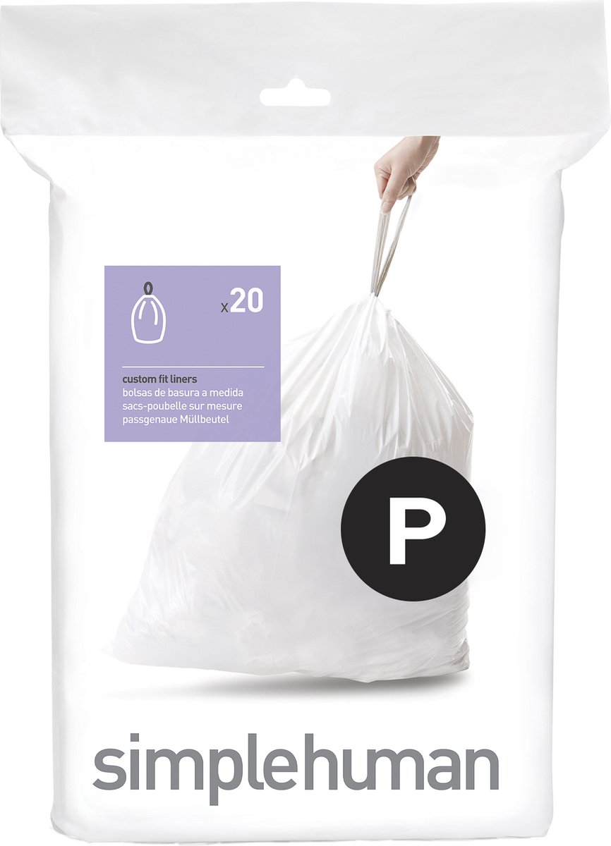 Goedkoopste Simplehuman Code P Afvalzakken - 60 liter - 20 stuks - met Trekband - Wit