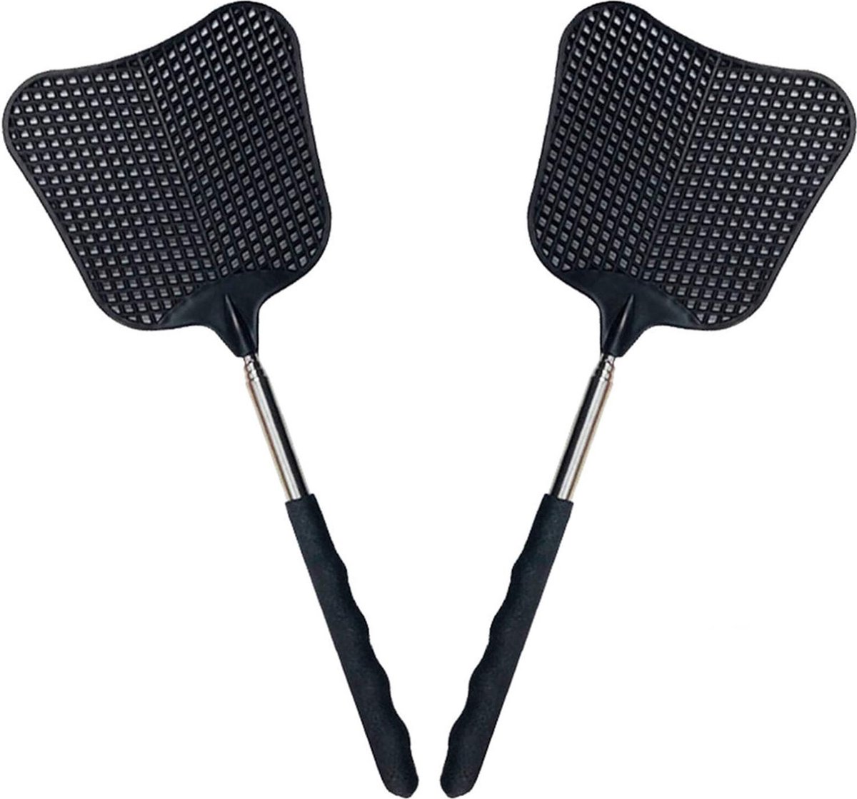 Bondoo vliegenmepper plastic - vliegenmeppers 2 stuks - vliegenmepper uitschuifbaar - ergonomische handgreep - Zwart