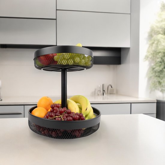 Coupe à fruits noire - Corbeille à fruits - 2 étages - Métal - Moderne - Medium - 30cm - Peut être utilisé séparément - Baulk®