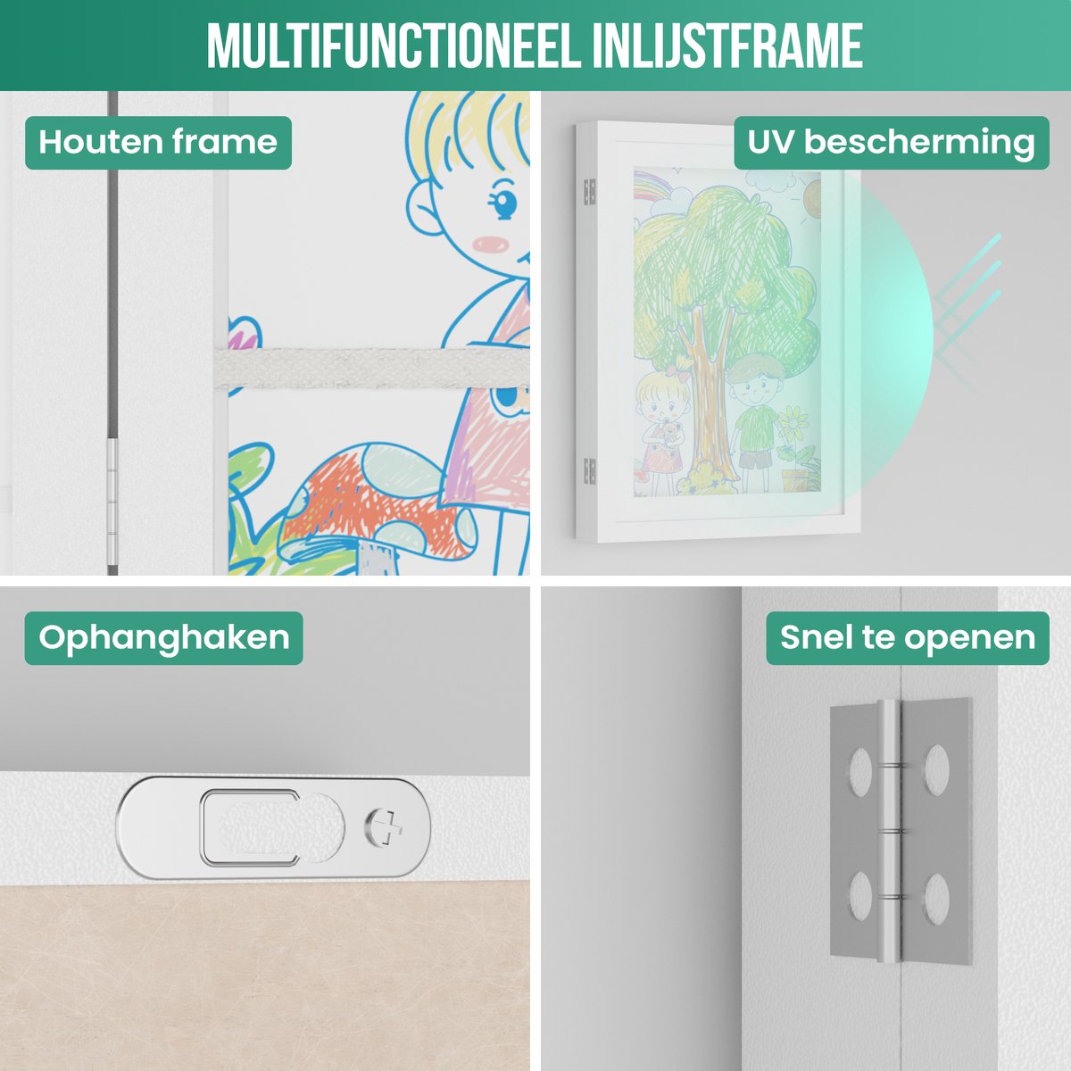 Avalo Kindertekeningen Lijstje Wit - Wissellijst A4 - Fotolijst Voor Tekeningen - Openklapbare Wissellijst A4 - Kindertekeningen Inlijsten — cadeau in Wonen & Interieur - foto 7