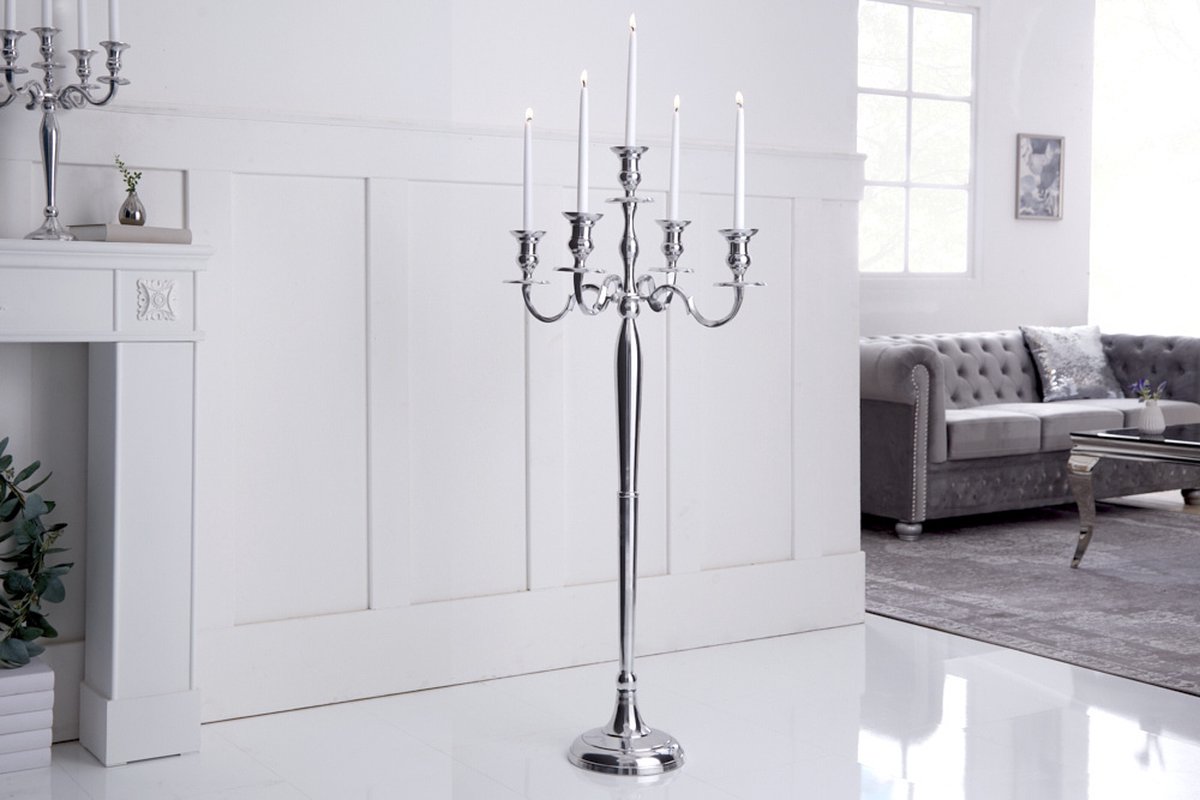 Kandelaar MODERN BAROK 120 cm zilveren 5-armige kroonluchter aluminium gepolijste kandelaar - 17365