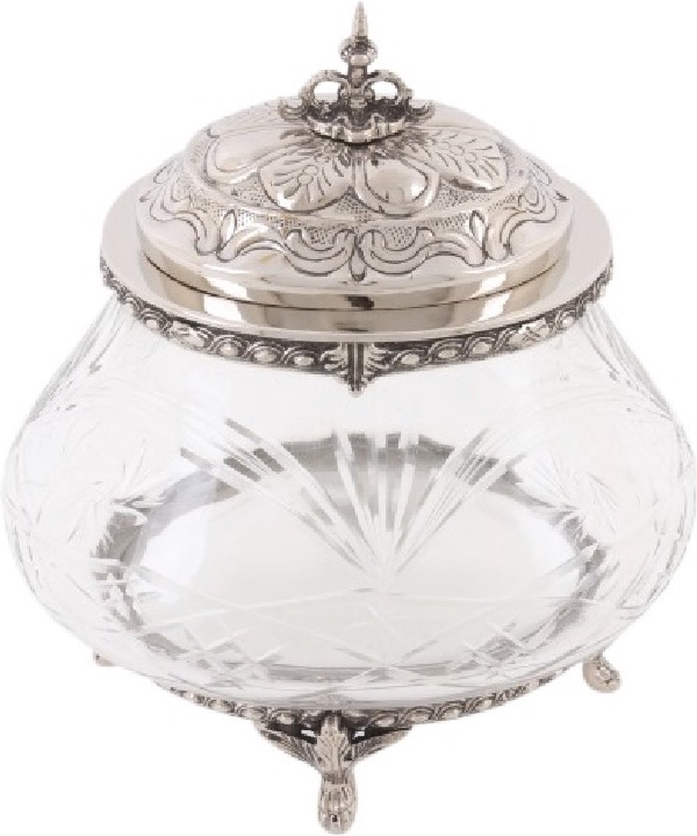 Baroque - Decoratieve schaal - Deco doos glas/ alu Ø23 cm - 25x23x23 - Aluminium+glass