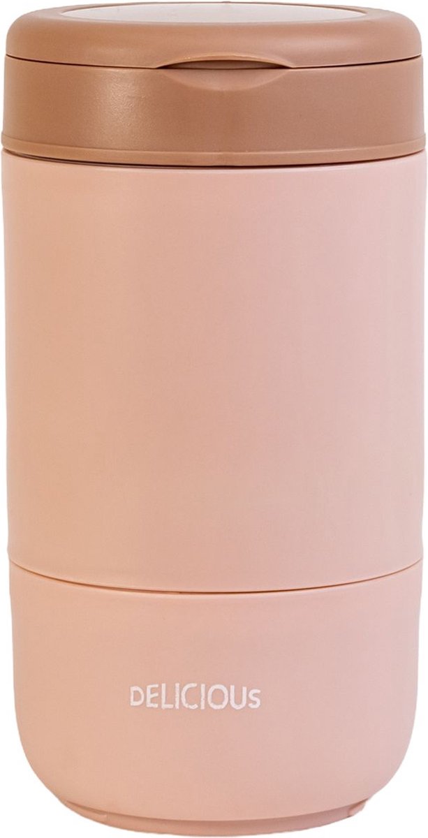 Intirilife Lunch Box Muesli Mok met twee aparte compartimenten met deksel Lus Lepel Roze - 270/370 ml inhoud - Thermocontainer Opbergdoos voor soepen Yoghurt eten Warm houden container