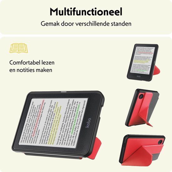Hoesje Geschikt voor Kobo Clara Colour Hoes Bescherm Hoesje Case Sleep Cover Trifold - Hoes Geschikt voor Kobo Clara Colour Hoesje - Rood van Hoesje  — afbeelding 3