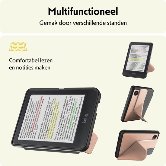 Hoesje Geschikt voor Kobo Clara Colour Hoes Bescherm Hoesje Case Sleep Cover Trifold Met Screenprotector - Hoes Geschikt voor Kobo Clara Colour Hoesje - Rosé Goud van Hoesje  — afbeelding 3
