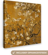 Schilderijen op canvas - Amandelbloesem goud 90x90 - Kamer decoratie accessoires - Vincent van Gogh schilderij woonkamer - Wanddecoratie slaapkamer - Muurdecoratie keuken - Wanddoek oude meesters - Woondecoratie huis - Woonaccessoires