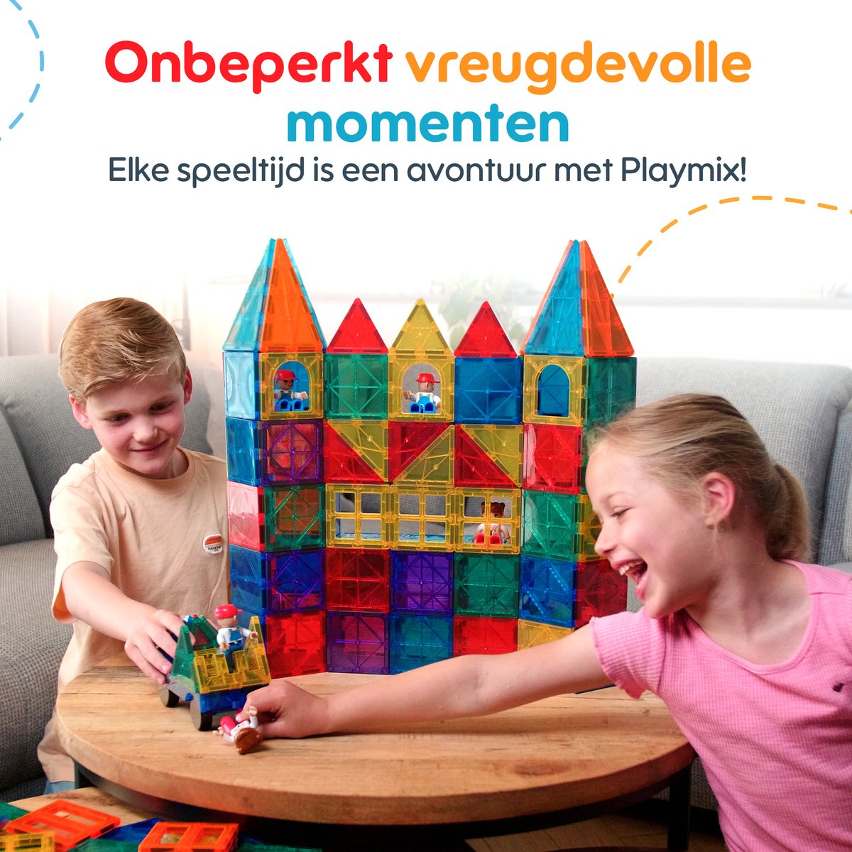PlayMix Magnetic Tiles - 122 Stuks - Magnetisch Speelgoed - Bouwspeelgoed - Bouwblokken - Magna - Magneten Speelgoed - Magnetische Tegels - Bouwstenen - Montessori Speelgoed - Educatief Speelgoed - Jongens & Meisjes — cadeau in Spellen & Speelgoed - foto 6