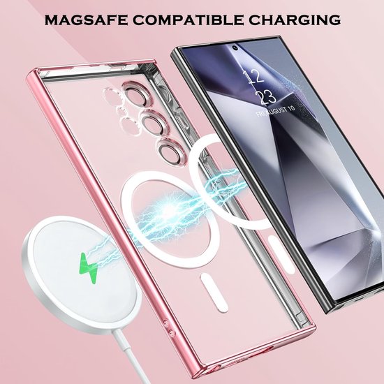 Coque adaptée Samsung Galaxy S24 Ultra coque Magnétique Avec Protecteur d'objectif Transparent / Or Rose - Coque Aimantée MagSafe Compatible Case cover Samsung S24 Ultra
