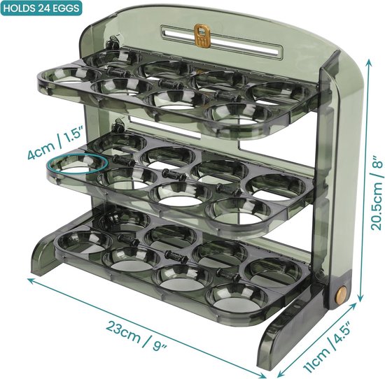 Tefola Eierhouderkoelkast met 2 niveaus, automatische rollende dispenser, ruimtebesparend, houder voor 12-14 eieren, eierlade koelkast