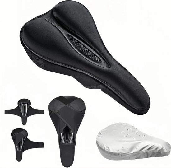 Housse De Selle De Vélo En Gel/mousse Mémoire De Forme - Taille Universelle 28x19 Cm, Avec Housse De Pluie - Pour Hommes, Femmes, Enfants