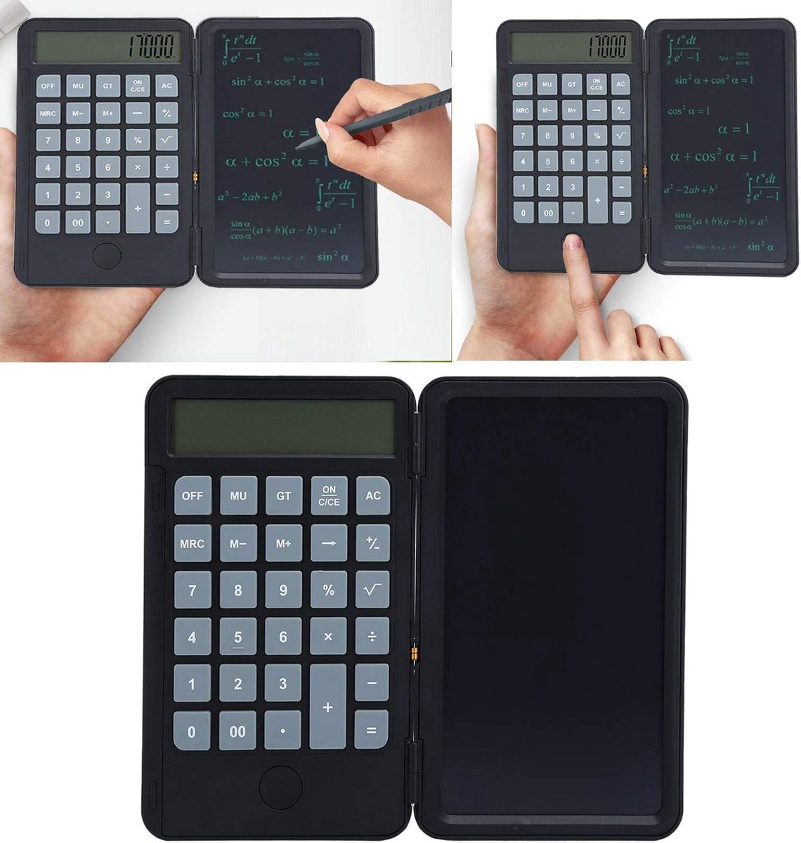 Geüpgrade Basic Calculator - 65 Inch Schrijfblok Uitwisbare LCD Schrijftablet 12 Cijferige Zak Standaard Rekenmachine Oplaadbaar Draagbaar Kantoor School Zwart