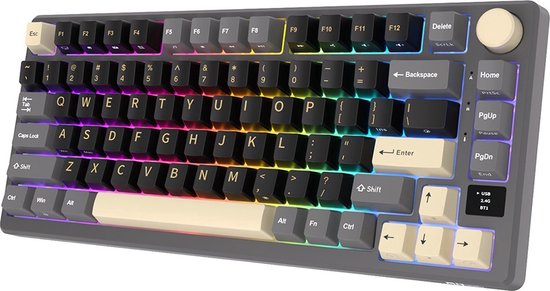 Foto: Royal kludge rkm75 rgb mechanisch gaming toetsenbord met display foam touch phantom black bluetooth hot swappable switch brown switches inclusief stofkap