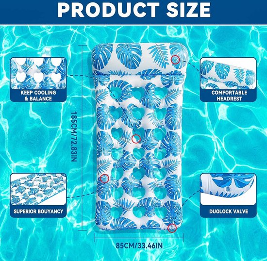 Water Hammock - Large Inflatable Tanning Bed with Pillow for Adults and Children — afbeelding 5