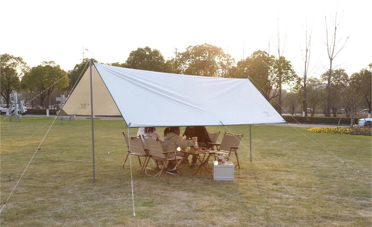 Lexorion - Party Tent - Activiteitentent - Tentdoek - Tarp - Draagbare Picknick & Kampeer Tent: Beschermd tegen Zon en Regen - Outdoor Draagbaar Zonnescherm Met Opbergtas - Waterdicht - Tarps voor Kamperen 4x3 m - Beige