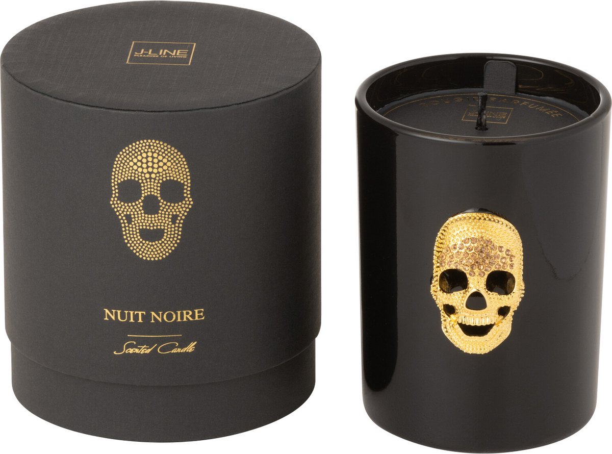 J-Line geurkaars Doodskop Nuit Noire - Mysterious Palace - glas - zwart - small - 43U