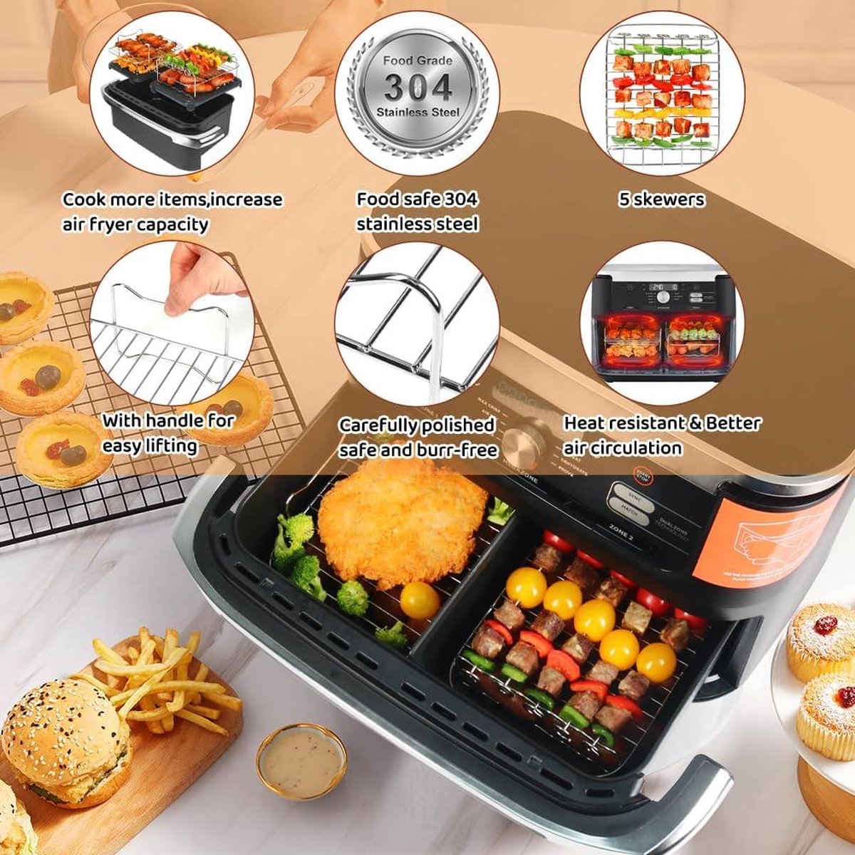 DKIIL NOIYB Ninja Heteluchtfriteuse accessoires voor Ninja Foodi Flexdrawer 10,4 L AF500DE, 3 stuks siliconen vorm, airfryer-accessoires voor Ninja AF500EU AF500EUCP AF500DE DE