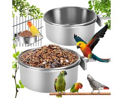 2 stuks voederbakken voor vogels van roestvrij staal, voederbak voor vogels van roestvrij staal, voor kleine dieren, vogels, hamsters, chinchilla's, konijnen