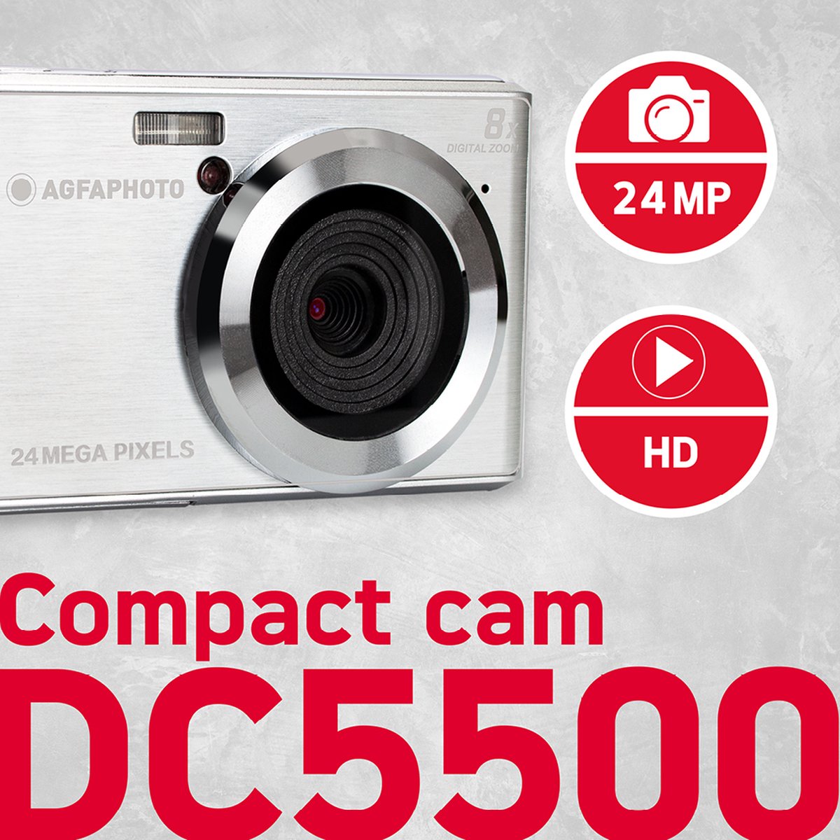 AgfaPhoto Compact DC5500, 24 MP, 5616 x 3744 Pixels, CMOS, HD, Silver thumbnail 4