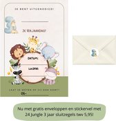 Uitnodiging kinderfeestje - Kinderfeest - Uitnodigingen - Derde verjaardag - Inclusief enveloppen - Eigen design en print - Wenskaart - Jungle - 20 stuks - A6