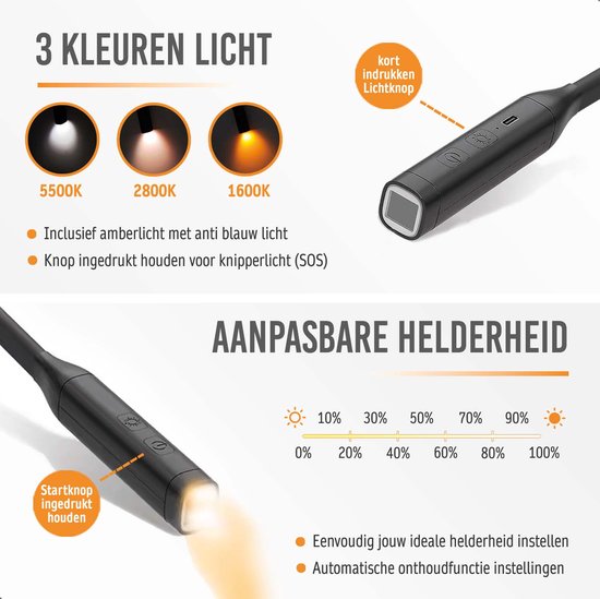 Looplight De Mobiele LED-leeslamp Met 3 Lichtkleuren En Helderheidsniveaus Oplaadbaar Via Usb C