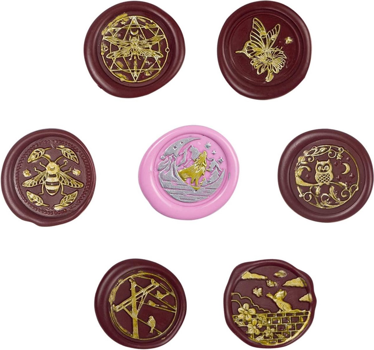 Kit Tampons Cire 7 Motifs Animaux - Laiton Et Manche Bois - Pour Invitations, Scrapbooking
