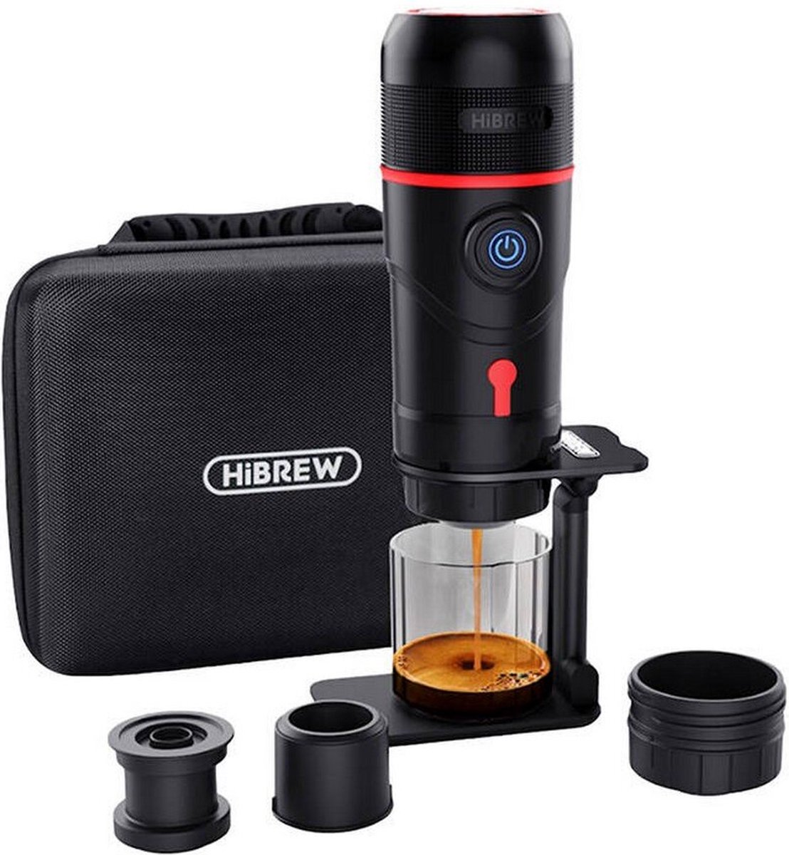 HiBREW H4-premium 3-in-1 draagbaar koffiezetapparaat met 15 bar druk, adapter en koffer 80W