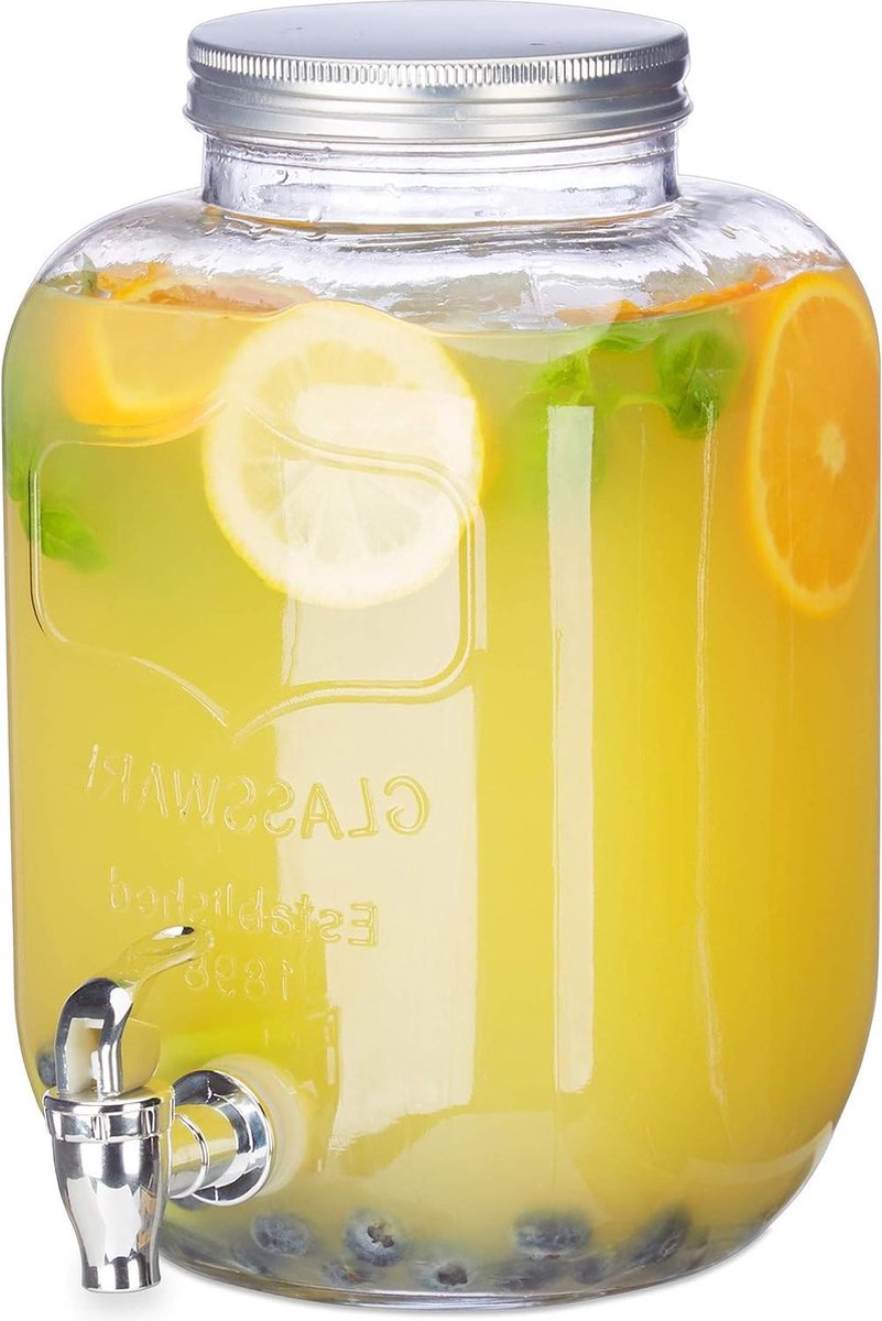 Drankdispenser 5 l glas met tapkraan Waterdispenser retro limonadetap voor tuinfeestjes Transparant