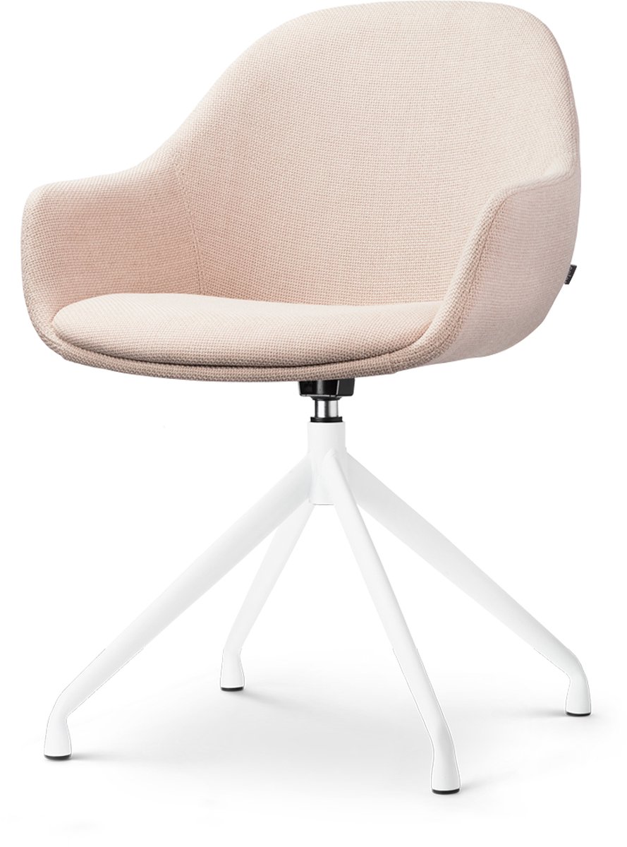Nolon Nola-Mae Eetkamerstoel Draaibaar Beige - met Armleuning - Stof - Wit Onderstel - Design - Scandinavisch - Comfortabel