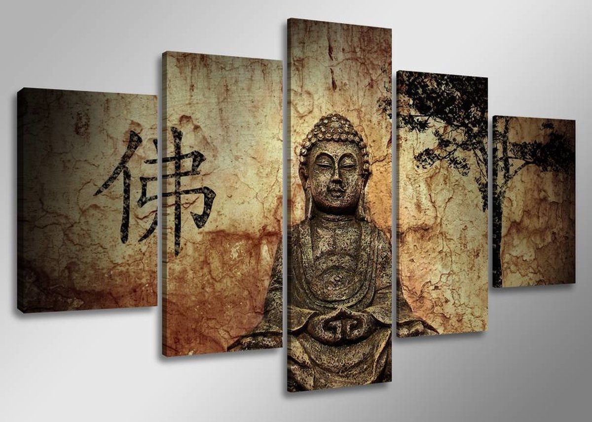 Canvas Schilderijen (Wanddecoratie woonkamer / slaapkamer) - Schilderij Buddha - 160 x 80 cm
